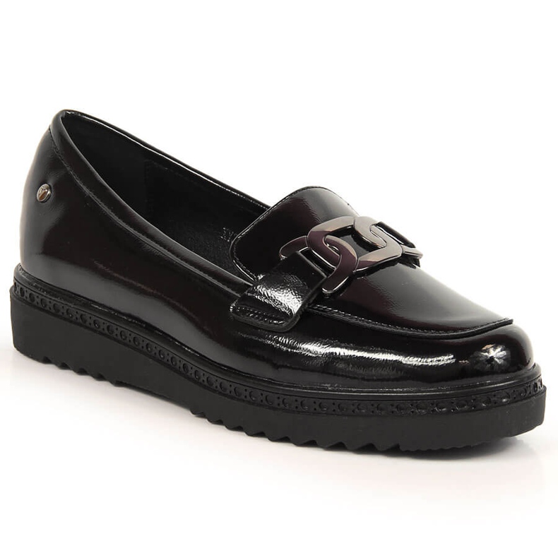 Lacquered women's moccasins on the black Vinceza platform
