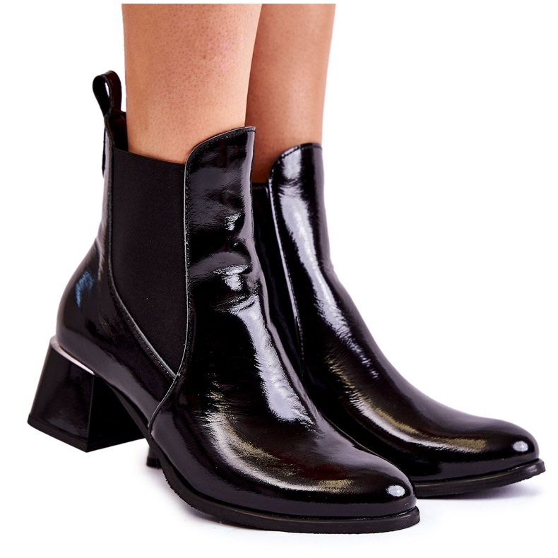 PL5 Women's Lacquered Boots On Heel Black Berit