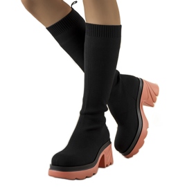 Producent Niezdefiniowany Black boots on pink Natale soles Producent Niezdefiniowany Black boots on pink Natale soles
