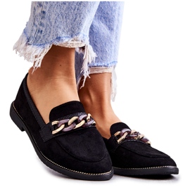 FB2 Women's Suede Loafers With A Chain Black Nails