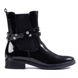 Patent leather women's flat ankle boots black