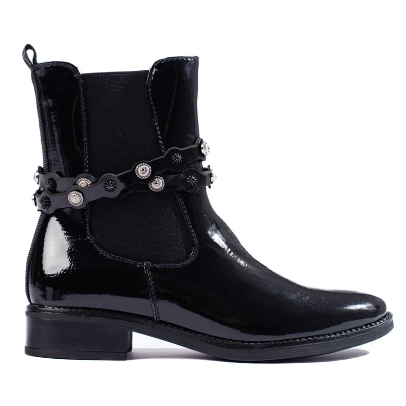 Patent leather women's flat ankle boots black