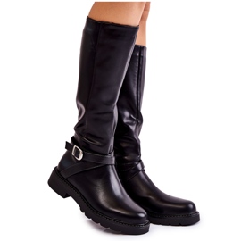 PG1 Women's Leather Boots With A Belt Black Liese