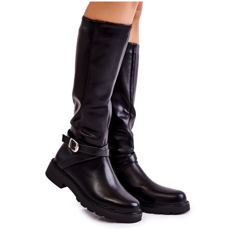 PG1 Women's Leather Boots With A Belt Black Liese