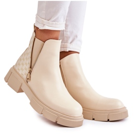 PG1 Women's Leather Boots With A Decorative Zipper Light Beige Lorra