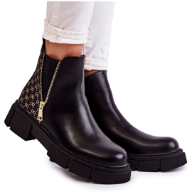 PG1 Women's Leather Boots With Decorative Zipper Black Lorra
