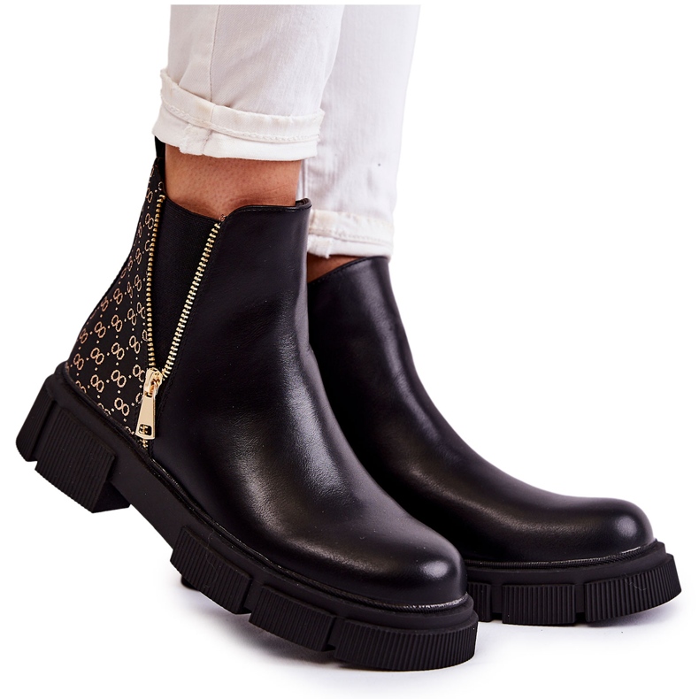 PG1 Women's Leather Boots With Decorative Zipper Black Lorra