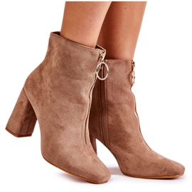 PG1 Suede Boots On High Heels With A Decorative Zipper Beige Lisette brown PG1 Suede Boots On High Heels With A Decorative Zipper Beige Lisette brown