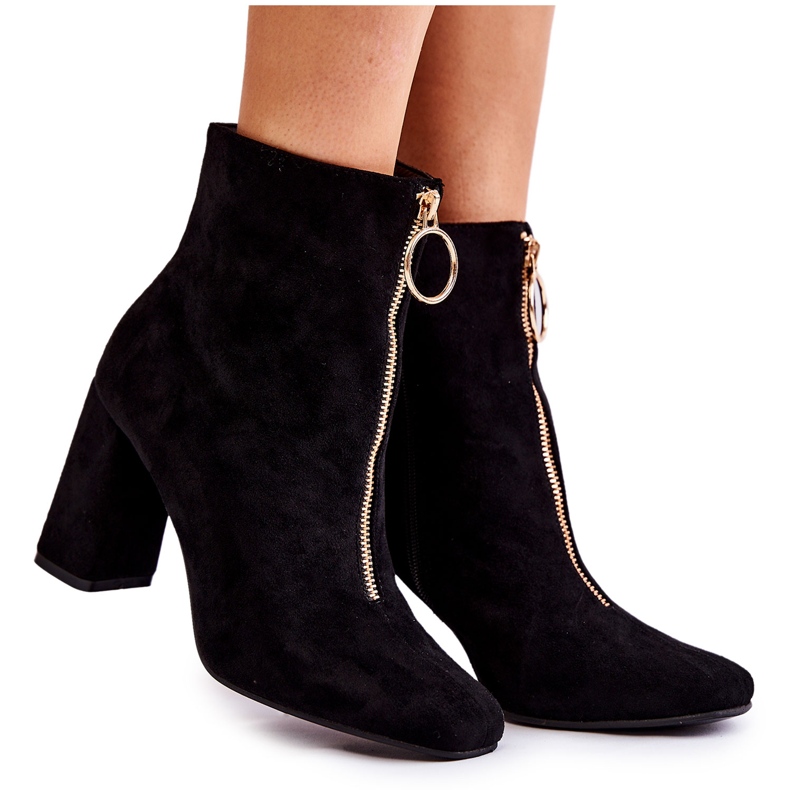 PG1 Suede Boots On High Heel With A Decorative Zipper Black Lisette