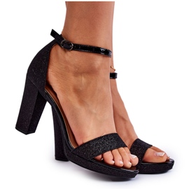 FM1 Fashionable Shiny Black Petra Sandals On A Bar