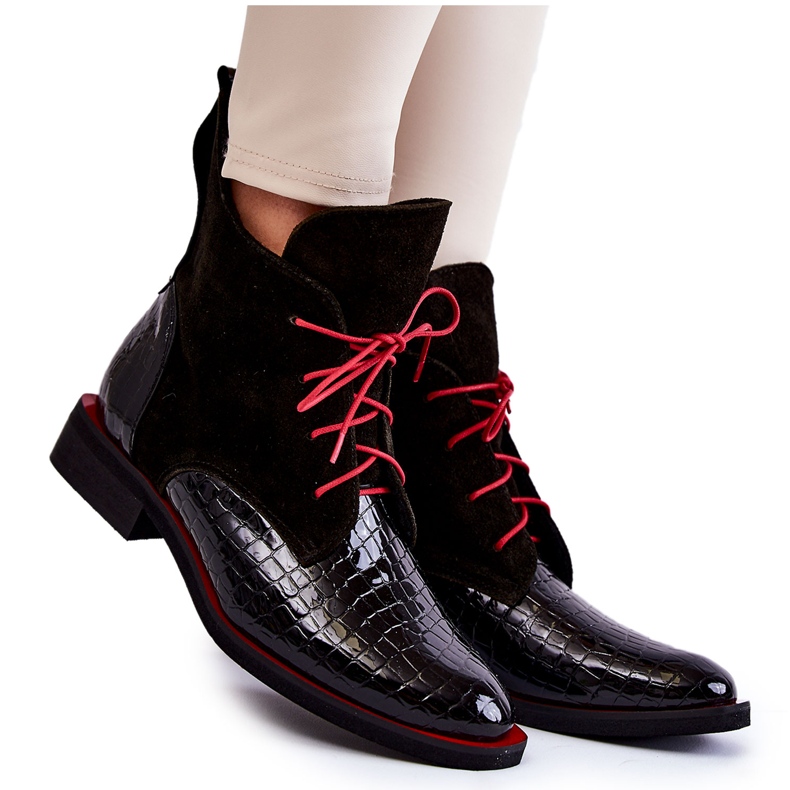 PA2 Leather Crocodile Booties Black and Red Cheyenne Pattern