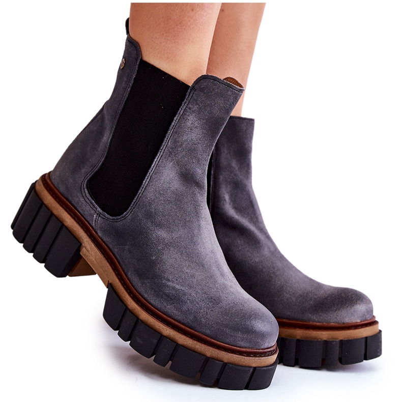 Leather Boots Workers Maciejka Gray 05312-03 grey