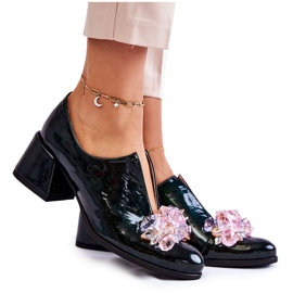 PA2 Varnished Mosaic Shoes With Transparent Green Delaver Decoration