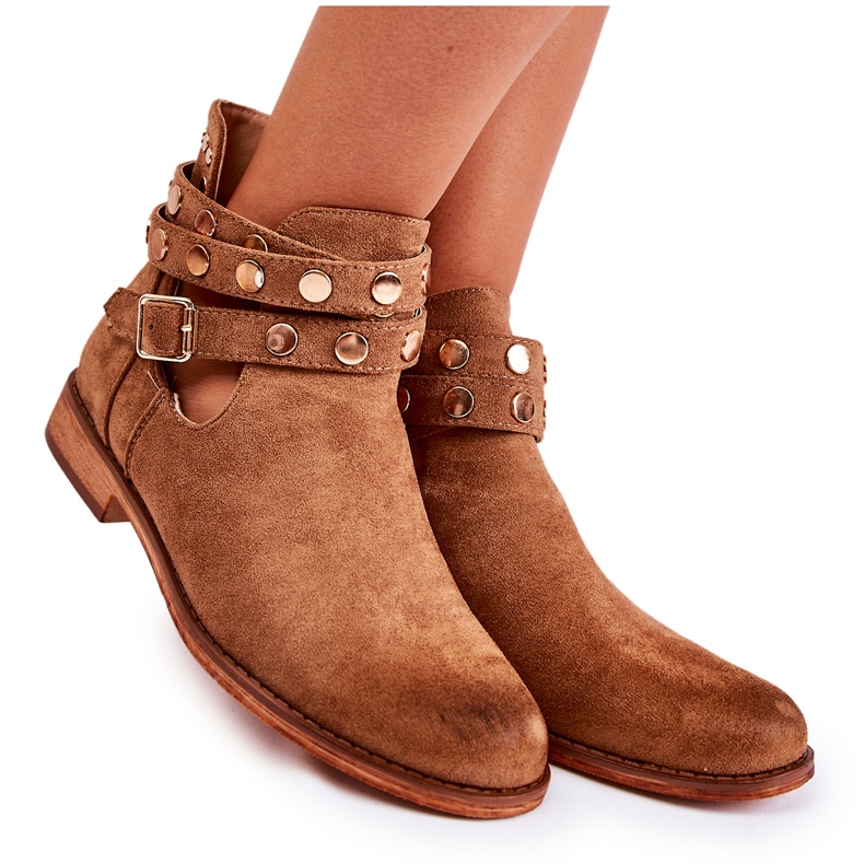 WS1 Women's boots with jets on a flat heel brown larino