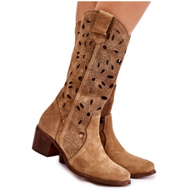 Openwork Suede Boots Lewski Shoes 3170 Beige brown