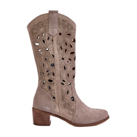 Openwork Suede Boots Lewski Shoes 3170 Cappucino beige