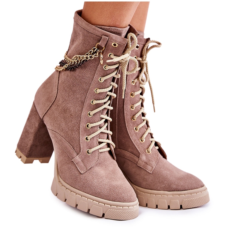 Suede Lace-up Booties Lewski Shoes 3244 / G Beige brown