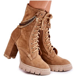 Suede Lace-up Booties Lewski Shoes 3244 / G Beige