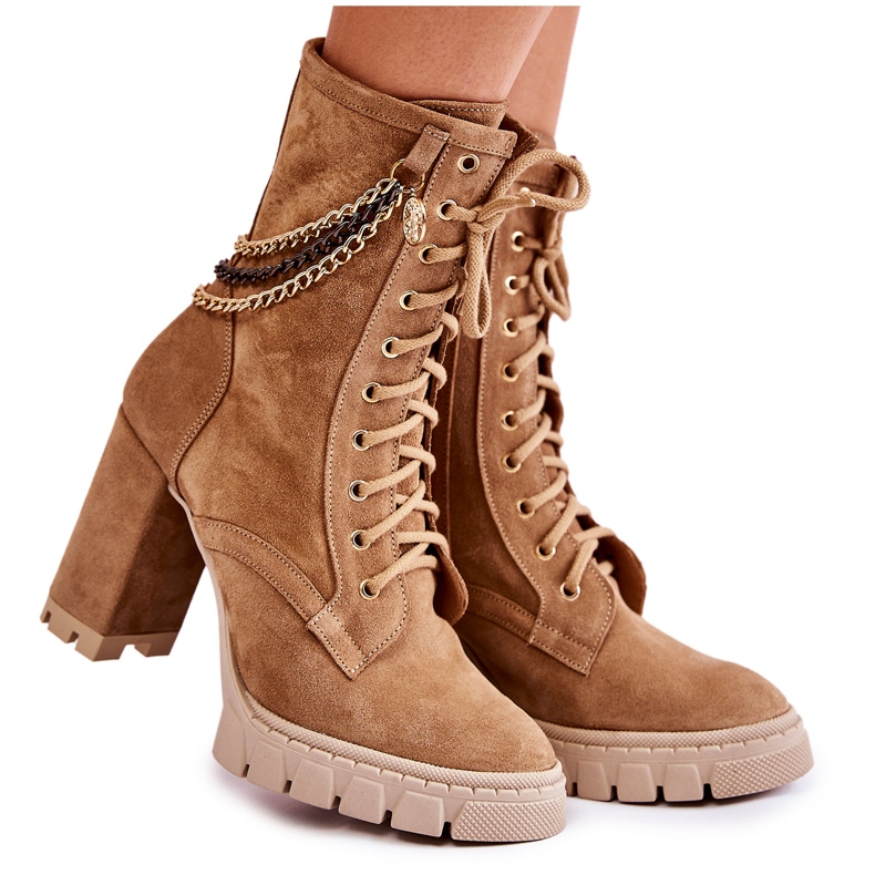 Suede Lace-up Booties Lewski Shoes 3244 / G Beige