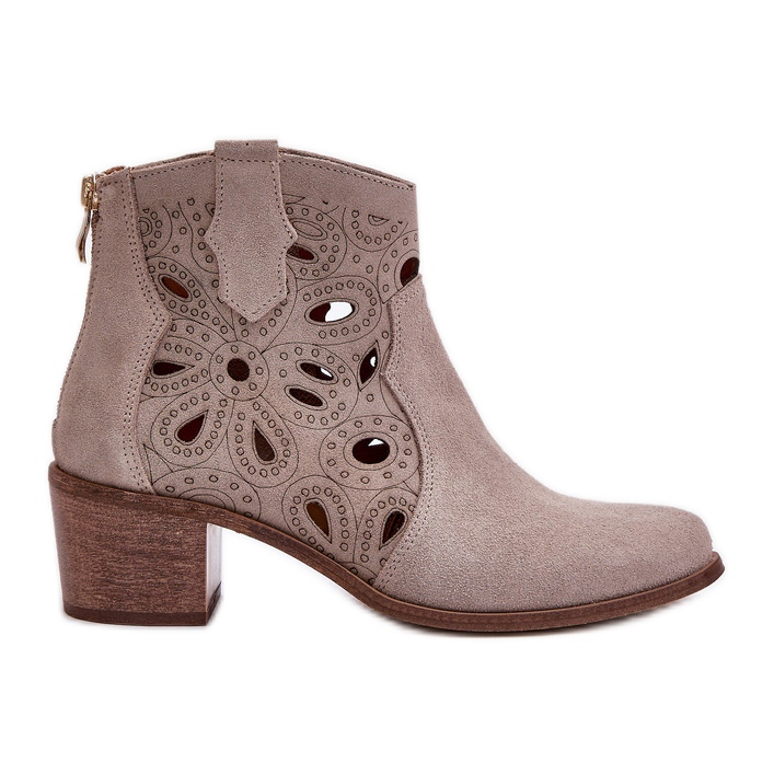 Openwork Suede Booties Lewski Shoes 3170/2 Cappucino beige