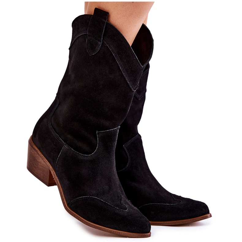 Suede Boots Cowboy Boots Lewski Shoes 3198 Black