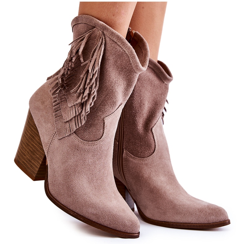 Women's Suede Booties Lewski Shoes 2808 / L Cappucino beige