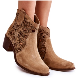 Openwork Suede Booties Lewski Shoes 3170/2 Beige