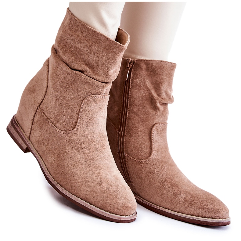S.Barski Fashionable suede boots on a hidden wedge Beige Finney