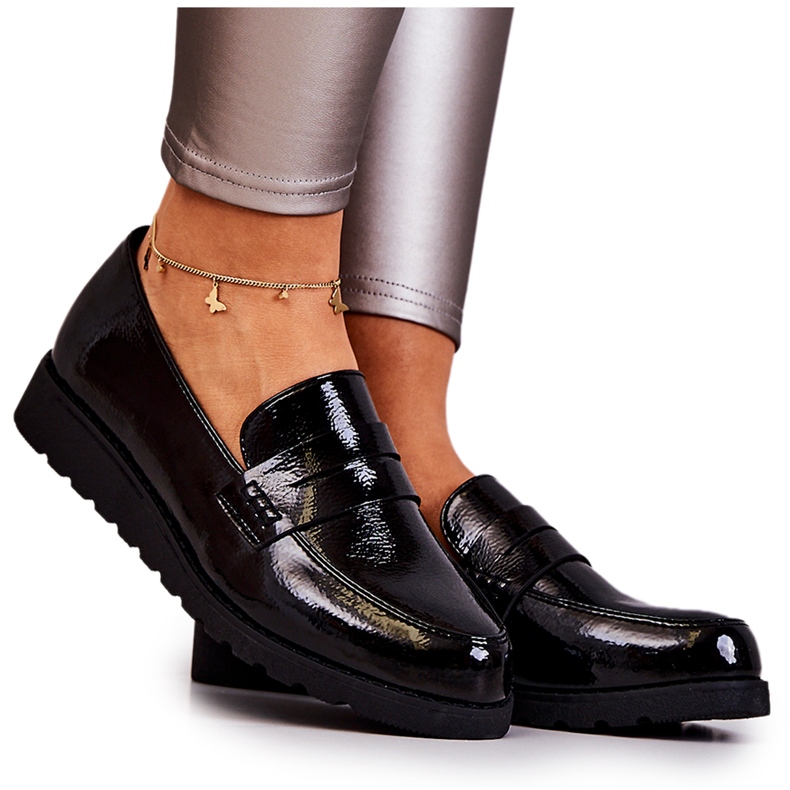 La.Fi Black Patent Wedge Loafers