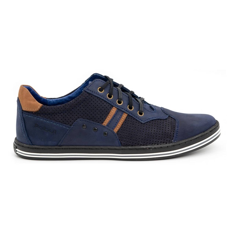Polbut Men's casual shoes 1801P navy blue nubuck/camel
