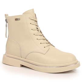 Leather lace-up boots with a zipper, insulated beige Goe II2N4015