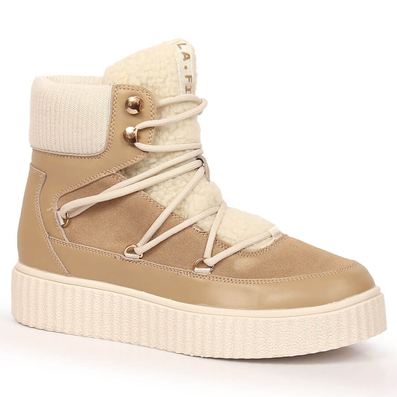 Leather lace-up boots on a beige Laura La.Fi platform