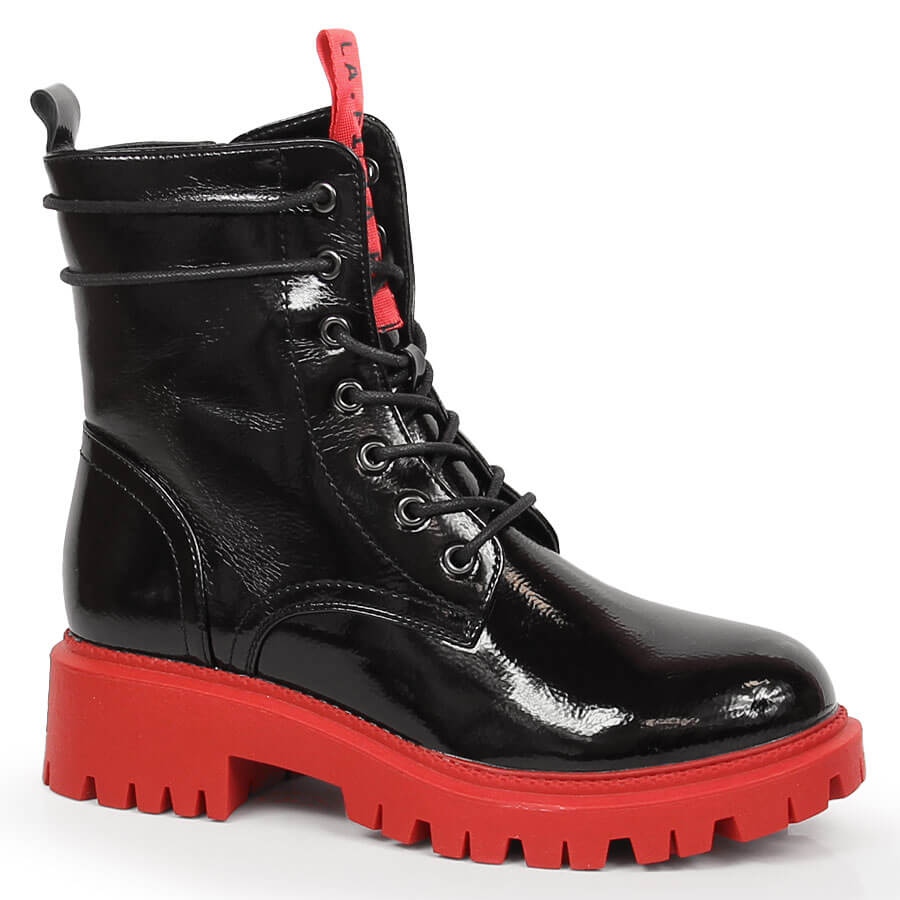 Black boots with red soles best sale