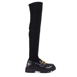 Black women's boots with elastic shaft