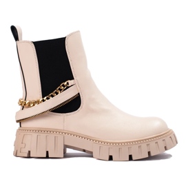 Beige women's Chelsea boots with chain