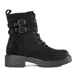 Women's lace-up ankle boots with buckles black Women's lace-up ankle boots with buckles black
