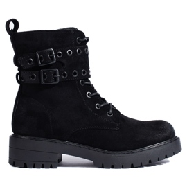 Women's lace-up boots with Shelovet buckles black