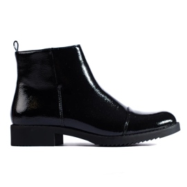 Patent leather low boots for women black