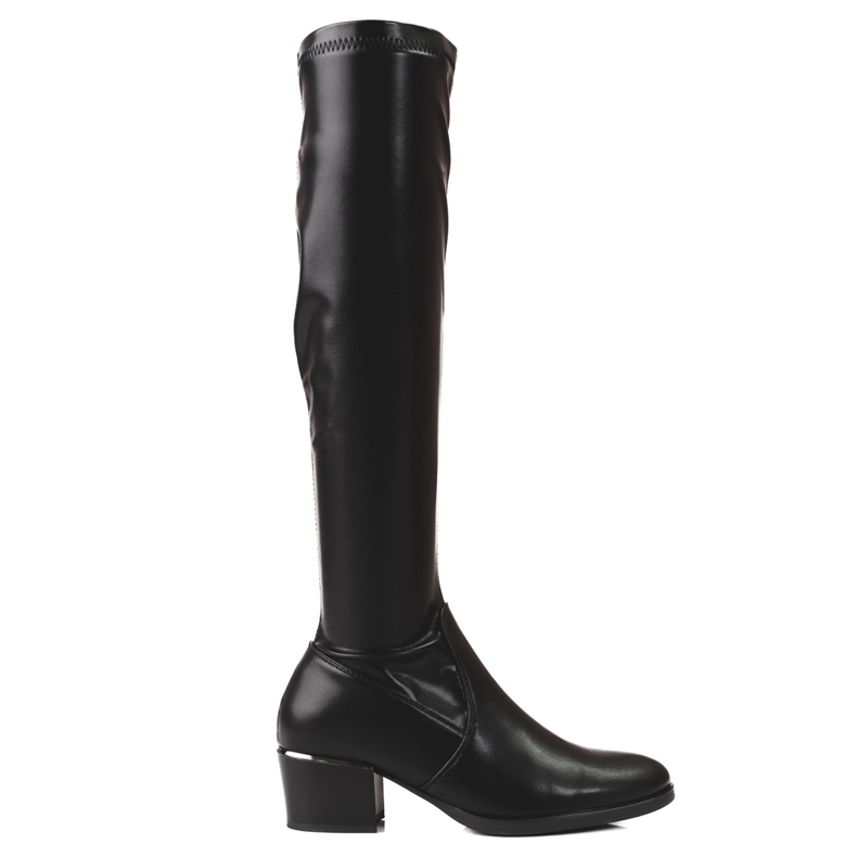 Lacquered women's boots on a low Vinceza black post