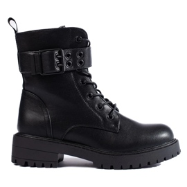 Women's lace-up work boots made of eco-leather black