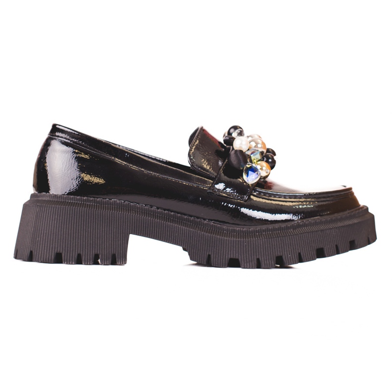 Women's lacquered loafers with Shelovet decoration black