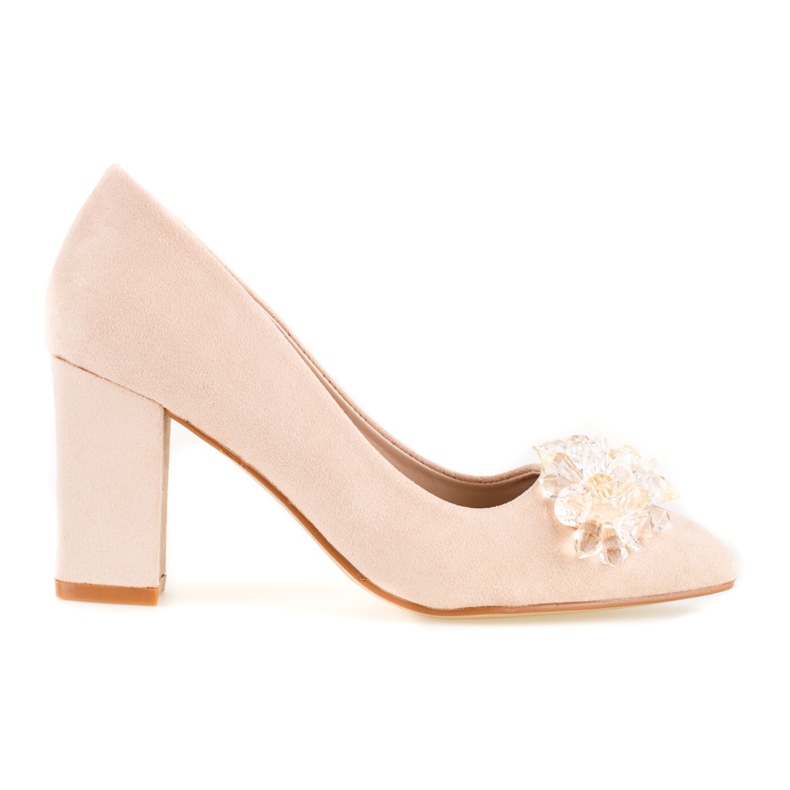 SHELOVET Women's suede pumps with embellishments beige SHELOVET Women's suede pumps with embellishments beige