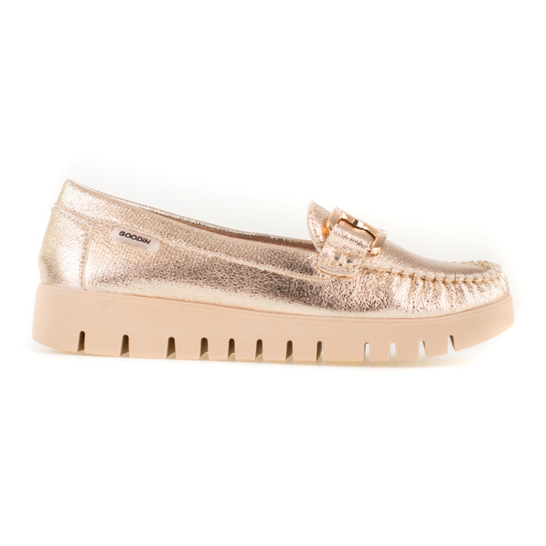 Golden women's moccasins on the Shelovet platform
