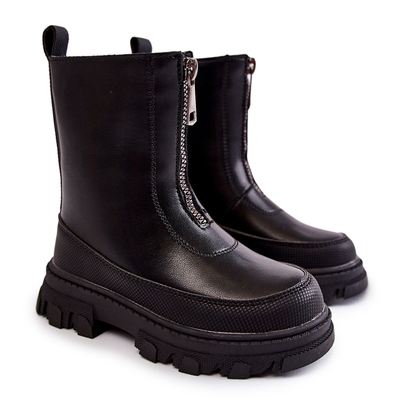 FR1 Fashionable High Leather Boots With Black Daffy Zipper