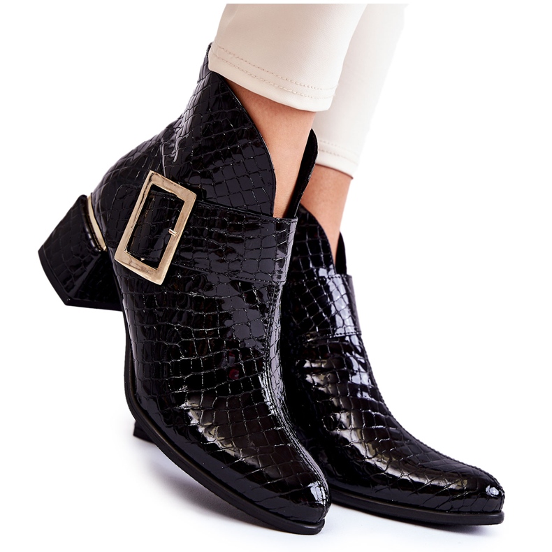 PA2 Leather Booties Crocodile Zip Pattern Black Briana