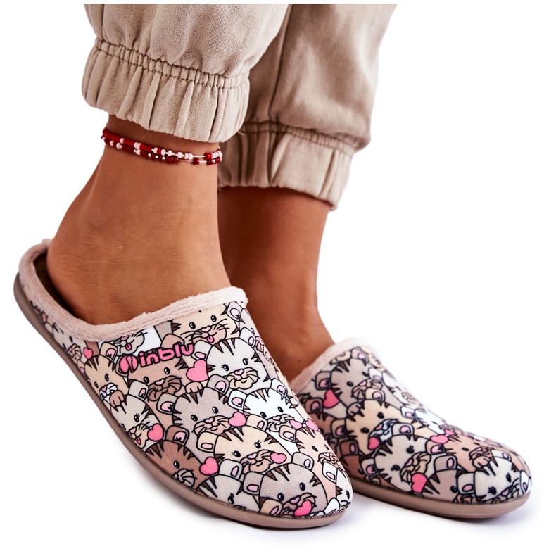 Homemade Slippers In Cats Inblu GF-12-011 Beige brown multicolored