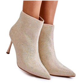 Women's Boots On High Heel With Rhinestones Beige Irma