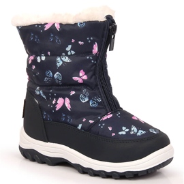 Girls' snow boots with insulated butterflies Big Star KK374236 navy blue blue pink