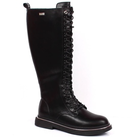 Leather boots for women insulated black Goe KK2N4046