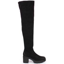 Black Boots on the post and platform over the knee, insulated black Laura La.Fi